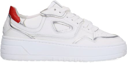 Sacha - Dames - Witte leren sneakers met zilveren details - Maat 38