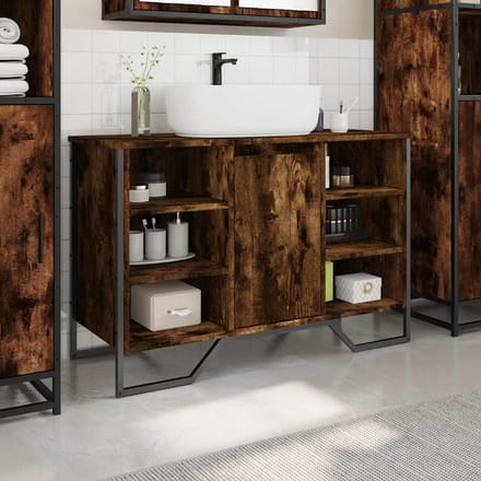 vidaXL - Wastafelkast - 91x35x60 - cm - bewerkt - hout - gerookt - eikenkleurig