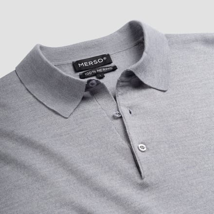 MERSO Polo – Longsleeve Trui – 100% Merino Wol – Moonstone Grey