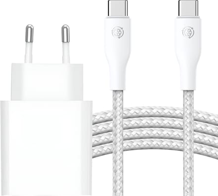 20w usb C Adapter + usb C naar usb C Kabel 3 Meter - Usb-C Oplader - Snellader - Wit