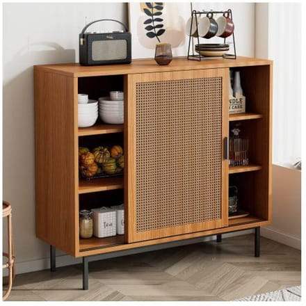 Meuble de cuisine - MUVOE - Commode - 2 portes coulissantes - Étagères réglables - Marron