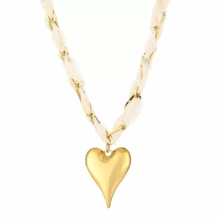 Bijoutheek Collier Bandana Stof Hart Beige