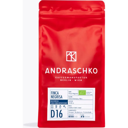 Andraschko Finca Negrisa Bio Espresso | 250 g | Ganze Bohne | Cafeïnevrij Arabica, chocoladetonen, nougat, 1450-1750m hoogte, duurzame kwaliteit