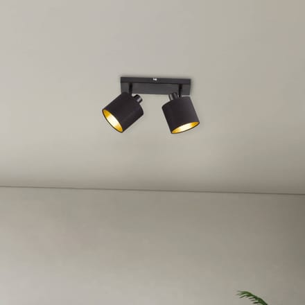 Reality Leuchten Tommy plafondspot, zwart/goud, lengte 28 cm, 2-lamps.