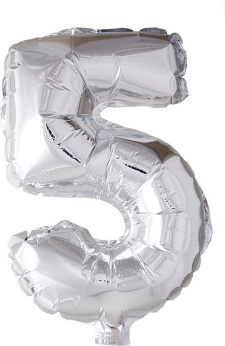 Folie ballon cijfer 5 zilver 41cm