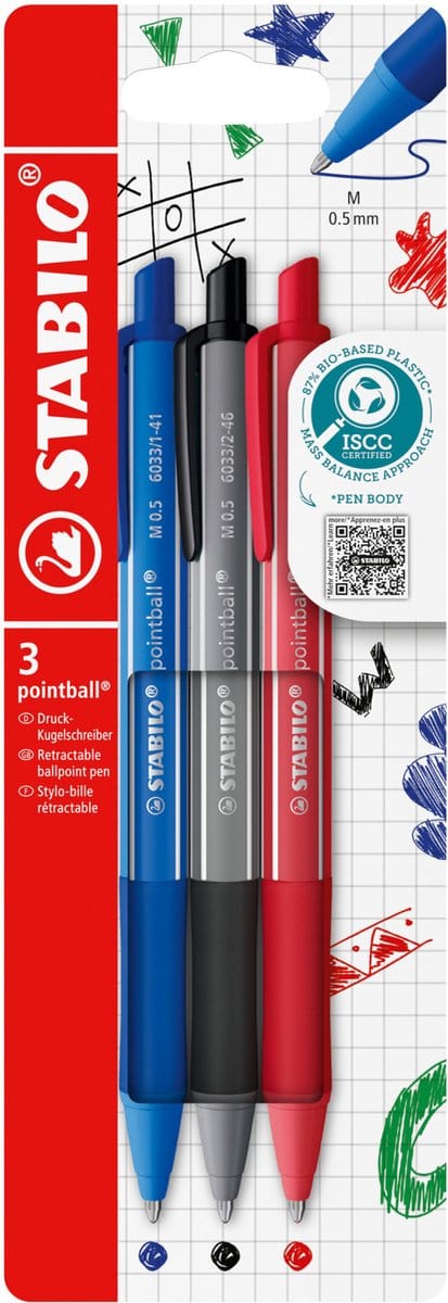 Balpen stabilo pointball colorful ass blist à 3st | 10 stuks