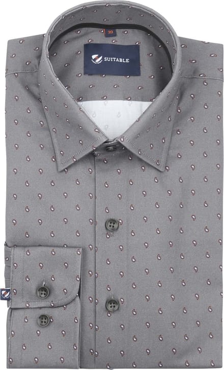 Suitable Overhemd Paisley Antraciet - Maat 41 - Heren - Casual Shirt