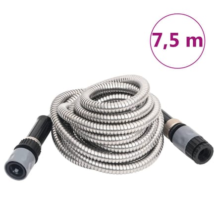 vidaXL - Tuinslang - met - sproeikop - 0,6'' - 7,5 - m - roestvrij - staal - zilverkleur