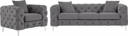 Vente-unique Driezitsbank en fauteuil van antracietgrijs velours EDWINA