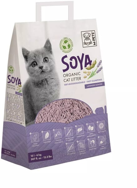 M-PETS SOYA Organische kattenbakvulling 6kg 15L lavendel
