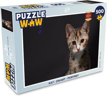 Puzzel Kat - Zwart - Portret - Legpuzzel - Puzzel 500 stukjes