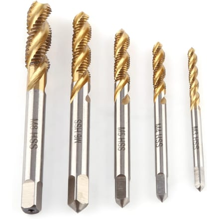 Lot de 5 tarauds à filetage hélicoïdal HSS revêtus de titane M3 M4 M5 M6 M8