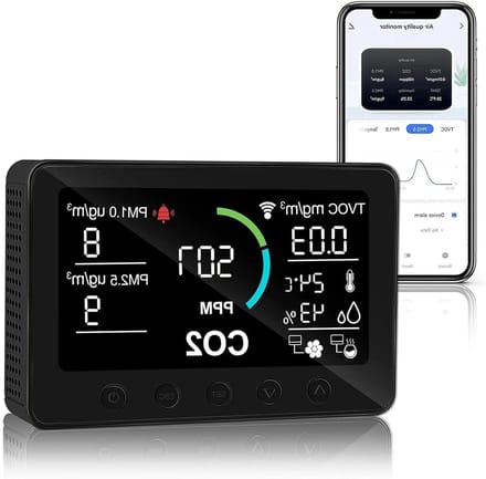 Luchtkwaliteitsmonitor - Smart Luchtmeter - Binnenklimaat Bewaken - Multifunctioneel Meten - 7-inch Display - Zwart