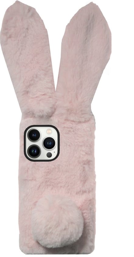 ADEL Siliconen Back Cover Softcase Hoesje Geschikt voor iPhone 14 Pro - Roze Konijn Pluche Stof