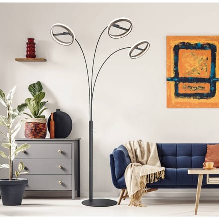 Globo LED vloerlamp Della, hoogte 190 cm, zwart/donkergrijs, 3-lamps.