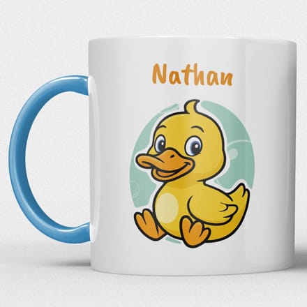 kindermok/kinderbeker | gepersonaliseerd met naam | met eend | blauw | Schattige illustraties