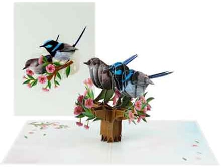 Wenskaart Kiriori 3D - Vogeltjes Boompje - met Envelop