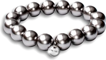 Quiges - Charm Bedel Parel Armband Grijs 18cm - 925 Zilver - HCB019