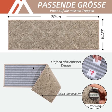 Famanu - set van 4 trapmat, 70 x 22 cm, antislip, zelfklevend, Machine wasbaar, 100% Polyester, TPE
