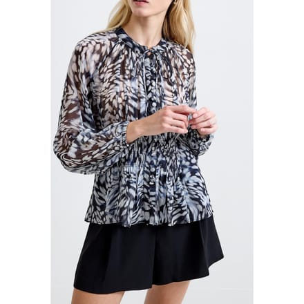 French Connection Emina Chiffon Allegra L/s Top Charcoal Multi Maat: 18 | Longsleeves Outlet | Dames | Grijs