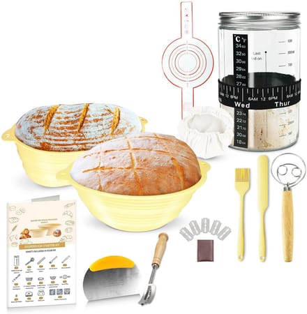 Zuurdesem Starter Set - Broodbak Met Rijsmand - Sourdough - Geel