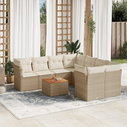 vidaXL - 9-delige - Loungeset - met - kussens - poly - rattan - beige