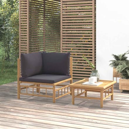 vidaXL - 2-delige - Loungeset - met - kussens - bamboe - donkergrijs
