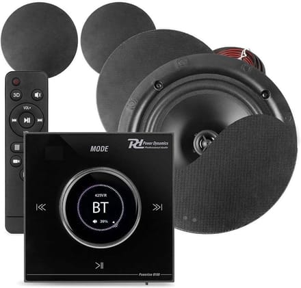 Power Dynamics Powerline B100B inbouw versterker met 4 plafondspeakers - 6.5 inch - 4x 25W - Zwart
