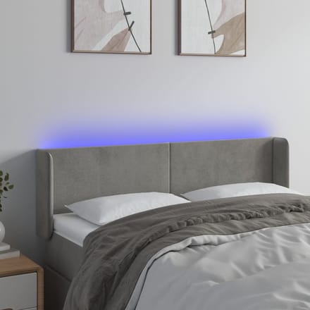 vidaXL - Hoofdbord - LED - 147x16x78/88 - cm - fluweel - lichtgrijs