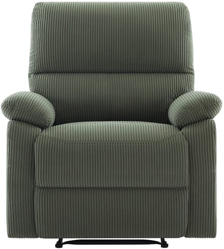 Vente-unique Elektrische relaxfauteuil van groen ribfluweel LUNANO