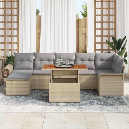 vidaXL - Tuinbank - Set - 8 - st - Beige - en - Lichtgrijs - poly - rattan