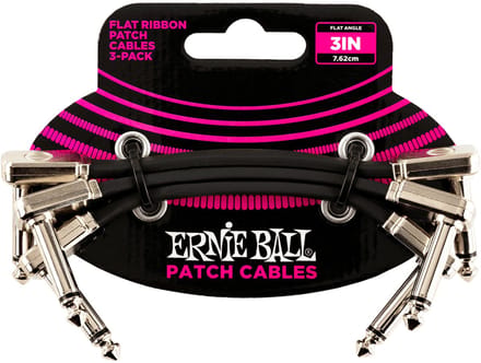 Ernie Ball Flat Ribbon - Patchkabel - Haaks naar Haaks - 7.5cm - Zwart - Metalen Behuizing - Pedalboard - 3-Pack