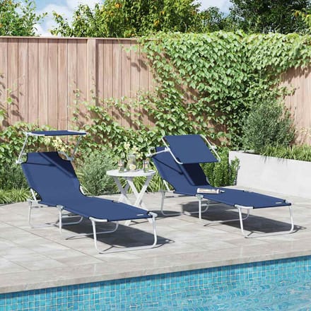 vidaXL Ligstoel 2 pcs Blauw 58 x 188 x 77cm Polyester