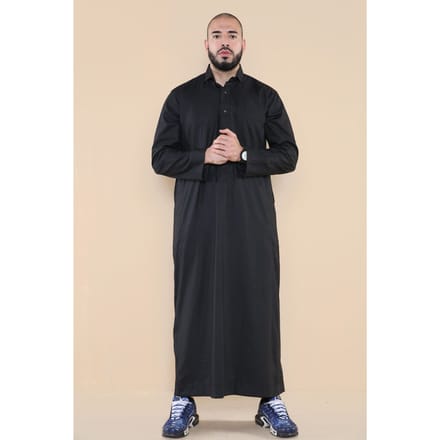 Mens zwarte Thobe Jubba Saudi Ramadan Eid islamitische Kaftan Kaudara Arabische Jubbah