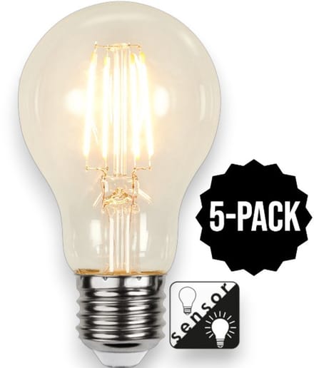 5-Pack | Standaard bol met schemersensor - E27 - 4.2W - Super Warm Wit <2200K - Filament - Helder