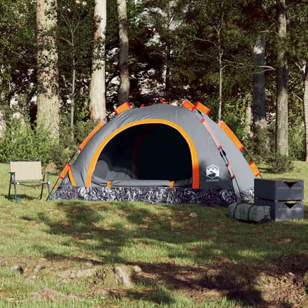 Tente de camping pour 4 personnes Gris et Orange Système de libération rapide
