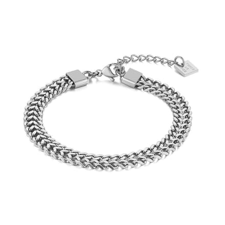 Twice As Nice Armband in edelstaal, dubbele platte gourmet ketting 15cm+3cm