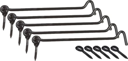 AMIG windhaak / windhaken - 5x - staal - zwart - L20 cm - D6 mm - met schroefoog