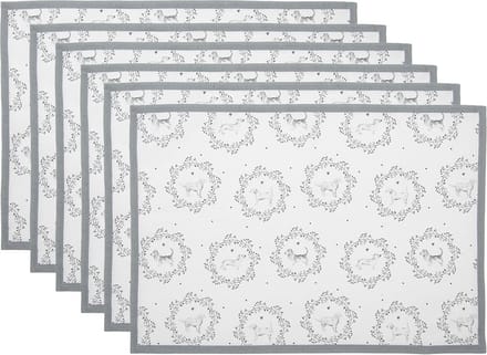 Clayre & Eef Placemats Set van 6 48x33 cm Wit Grijs Katoen Hond
