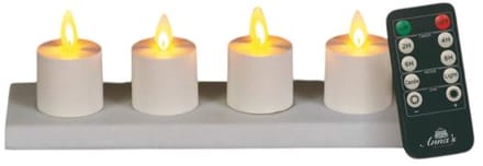 Anna's Collection Oplaadbare LED theelichtjes - 4x -wit - oplaadstation -afstandsbediening