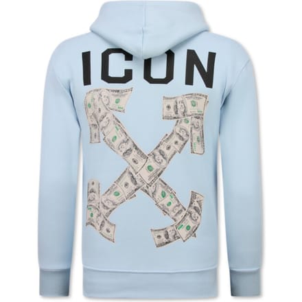 Oversized Hoodie Heren met Capuchon - ICON Dollar Print - Dik Geweven - 5567 - Blauw