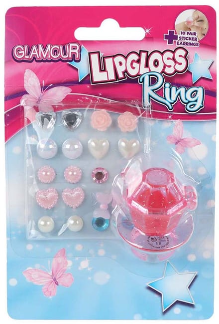 Lipgloss ring en oorring stickers - glamour speelgoedset voor kinderen.