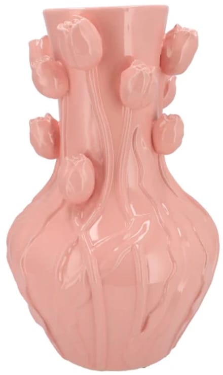 DK Design Bloemenvaas Mara - roze - 28 x 28 x 45 cm - tulpvormige hals - moderne vaas