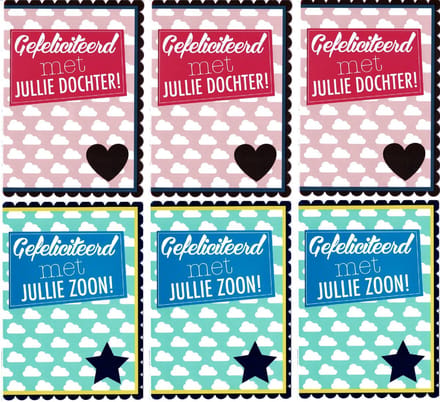 6 Extra Grote - Luxe wenskaarten - Geboorte - 20 x 14,5 cm - Inclusief envelop -
