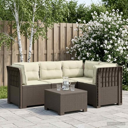 vidaXL - 4-Persoons - Tuin - Sofa - met - Kussens - Rattan - Look - PP - Lichtgrijs