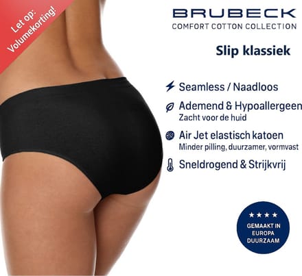 Brubeck Dames Slip Klassiek – Naadloos (Seamless) Elastisch Katoen - Zwart - L