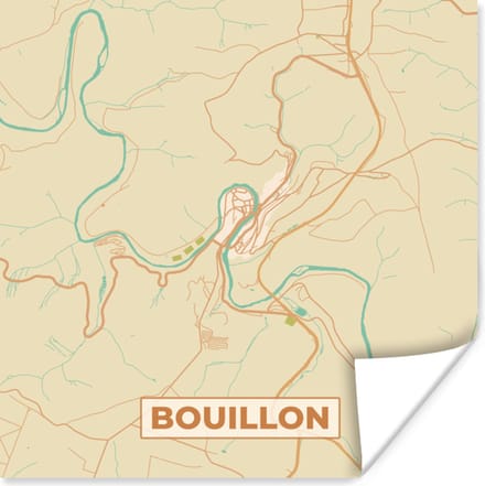 Poster Stadskaart - Plattegrond - Bouillon - Kaart - Vintage - 75x75 cm