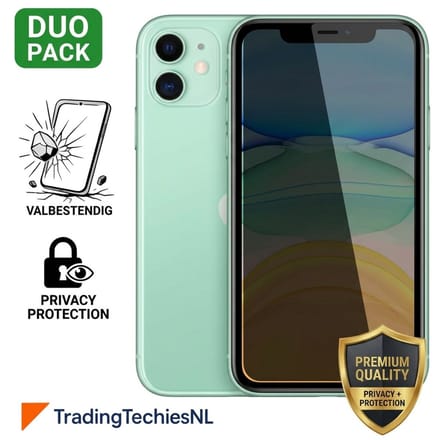 Privacy Screenprotector iPhone 11 – 2 Stuks Duo Pack – Anti-Spy Beschermglas, 9H Gehard Glas, Anti-shock, Krasbestendig, Case-Friendly