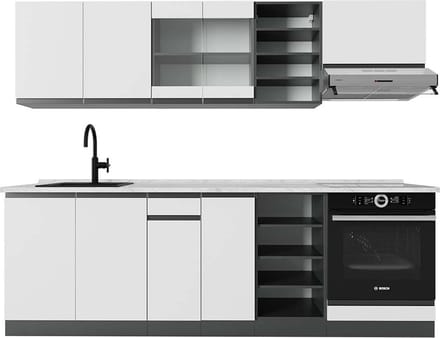 Vicco R-Line Complete keukeneenheid – 240 cm, WB Marmer Wit/antraciet