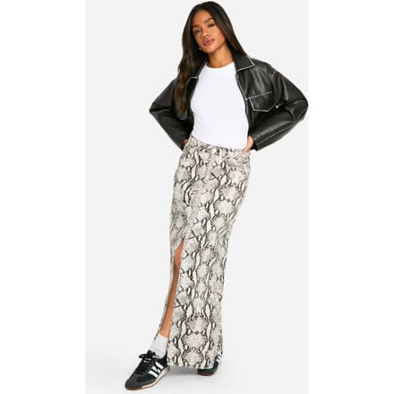boohoo Dames Snake Print Denim Midaxi Rok | Slangenprint | Maat: 38